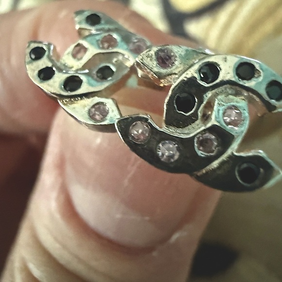 EUC CHANEL Sterling Sliver Designer Earrings. 2 different types of stones. - Picture 1 of 5